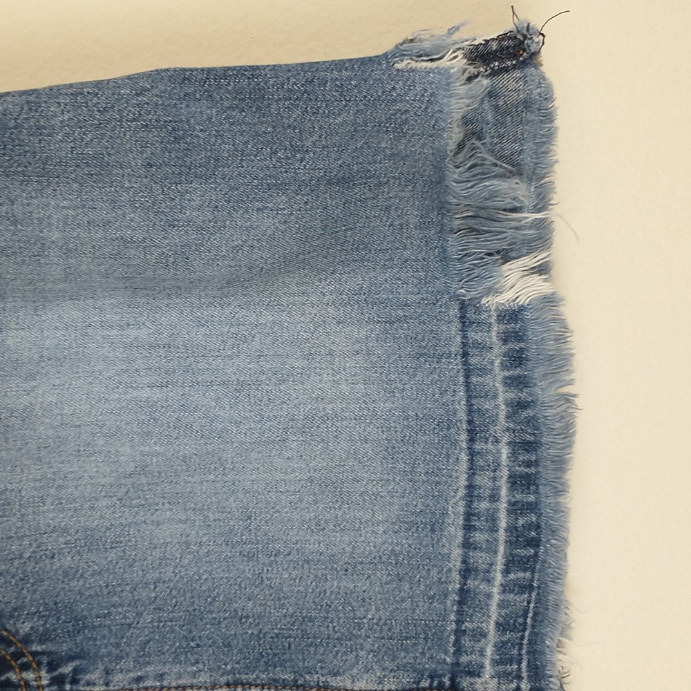 Vintage Abercrombie & Fitch Mini Skirt 2 Denim Blue Jean Cut Off Distressed Y2K - Picture 3 of 12